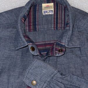 Denim Blue Faherty Flannel Reversible Shirt Stripes Men’s Medium Long Sleeve